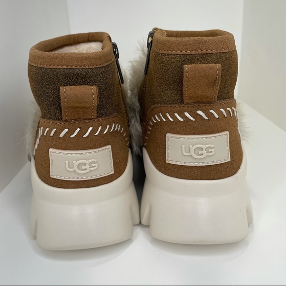 UGG Fluff Punk Faux Fur Ankle Boots Chestnut Sheepskin & Suede Booties Size 7 - Picture 13 of 16